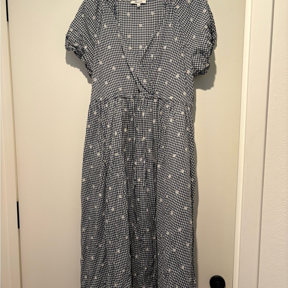 Madewell Navy and White Checkered Midi Dress